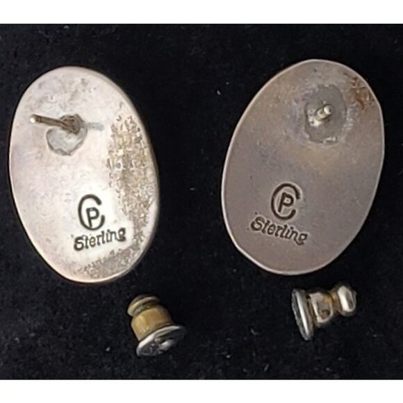 Earrings Carolyn Pollack Sterling Silver Onyx Shadow Box Post Signed - Picture 9 of 10